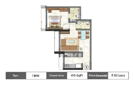 Kanakia Beverly Heights 1 BHK floor plan, 415 sq ft carpet area
